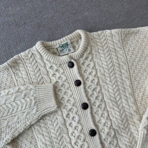 Vintage Carraig Donn Ivory Wool Knit Button Front Cardigan Sweater Womens XL